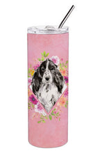 Load image into Gallery viewer, Black Parti Cocker Spaniel Pink Flowers Double Walled Stainless Steel 20 oz Skinny Tumbler CK4244TBL20