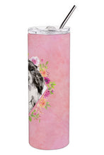 Load image into Gallery viewer, Black Parti Cocker Spaniel Pink Flowers Double Walled Stainless Steel 20 oz Skinny Tumbler CK4244TBL20