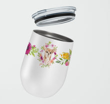 Load image into Gallery viewer, Chihuahua Pink Flowers Stainless Steel 12 oz Stemless Wine Glass CK4245TBL12