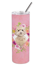 Load image into Gallery viewer, Champagne Cockapoo Pink Flowers Double Walled Stainless Steel 20 oz Skinny Tumbler CK4246TBL20