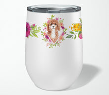 Load image into Gallery viewer, Cavapoo Pink Flowers Stainless Steel 12 oz Stemless Wine Glass CK4247TBL12