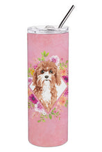 Load image into Gallery viewer, Cavapoo Pink Flowers Double Walled Stainless Steel 20 oz Skinny Tumbler CK4247TBL20