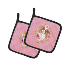 Load image into Gallery viewer, Blenheim Cavalier Spaniel Pink Flowers Pot Holders - Set of 2 - Heat-Resistant Kitchen Essentials CK4248PTHD