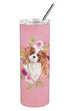 Load image into Gallery viewer, Blenheim Cavalier Spaniel Pink Flowers Double Walled Stainless Steel 20 oz Skinny Tumbler CK4248TBL20