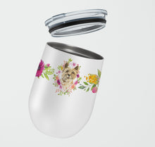 Load image into Gallery viewer, Cairn Terrier Pink Flowers Stainless Steel 12 oz Stemless Wine Glass CK4250TBL12