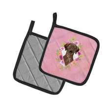 Load image into Gallery viewer, Chocolate Labrador Pink Flowers Pot Holders - Set of 2 - Heat-Resistant Kitchen Essentials CK4251PTHD