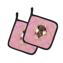 Load image into Gallery viewer, Chocolate Labrador Pink Flowers Pot Holders - Set of 2 - Heat-Resistant Kitchen Essentials CK4251PTHD