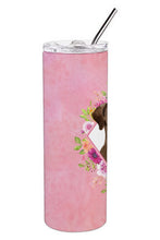 Load image into Gallery viewer, Chocolate Labrador Pink Flowers Double Walled Stainless Steel 20 oz Skinny Tumbler CK4251TBL20