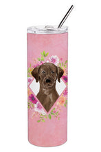 Load image into Gallery viewer, Chocolate Labrador Pink Flowers Double Walled Stainless Steel 20 oz Skinny Tumbler CK4251TBL20
