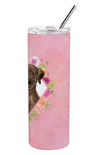 Load image into Gallery viewer, Chocolate Labrador Pink Flowers Double Walled Stainless Steel 20 oz Skinny Tumbler CK4251TBL20