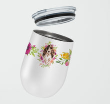 Load image into Gallery viewer, Brown Parti Cocker Spaniel Pink Flowers Stainless Steel 12 oz Stemless Wine Glass CK4252TBL12