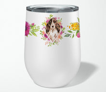 Load image into Gallery viewer, Brown Parti Cocker Spaniel Pink Flowers Stainless Steel 12 oz Stemless Wine Glass CK4252TBL12
