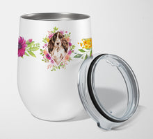 Load image into Gallery viewer, Brown Parti Cocker Spaniel Pink Flowers Stainless Steel 12 oz Stemless Wine Glass CK4252TBL12