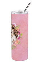 Load image into Gallery viewer, Brown Parti Cocker Spaniel Pink Flowers Double Walled Stainless Steel 20 oz Skinny Tumbler CK4252TBL20