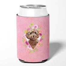 Load image into Gallery viewer, Chocolate Cockapoo Pink Flowers Can or Bottle Hugger CK4253CC