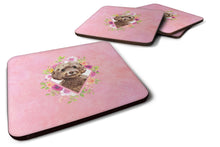 Load image into Gallery viewer, Chocolate Cockapoo Pink Flowers Coasters - Set of 4 Lightweight Foam, Absorbent Drink Coasters  CK4253FC
