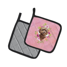 Load image into Gallery viewer, Chocolate Cockapoo Pink Flowers Pot Holders - Set of 2 - Heat-Resistant Kitchen Essentials CK4253PTHD