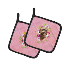 Load image into Gallery viewer, Chocolate Cockapoo Pink Flowers Pot Holders - Set of 2 - Heat-Resistant Kitchen Essentials CK4253PTHD