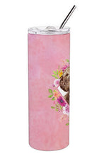 Load image into Gallery viewer, Chocolate Cockapoo Pink Flowers Double Walled Stainless Steel 20 oz Skinny Tumbler CK4253TBL20