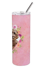 Load image into Gallery viewer, Chocolate Cockapoo Pink Flowers Double Walled Stainless Steel 20 oz Skinny Tumbler CK4253TBL20