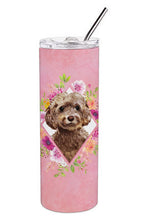 Load image into Gallery viewer, Chocolate Cockapoo Pink Flowers Double Walled Stainless Steel 20 oz Skinny Tumbler CK4253TBL20