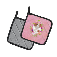 Load image into Gallery viewer, Brittany Spaniel Pink Flowers Pot Holders - Set of 2 - Heat-Resistant Kitchen Essentials CK4254PTHD