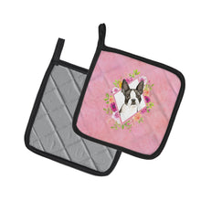 Load image into Gallery viewer, Boston Terrier Pink Flowers Pot Holders - Set of 2 - Heat-Resistant Kitchen Essentials CK4257PTHD