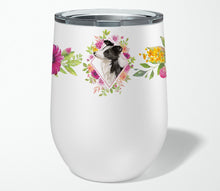 Load image into Gallery viewer, Border Collie Pink Flowers Stainless Steel 12 oz Stemless Wine Glass CK4258TBL12
