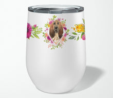 Load image into Gallery viewer, Bloodhound Pink Flowers Stainless Steel 12 oz Stemless Wine Glass CK4259TBL12