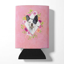 Load image into Gallery viewer, Black and White Frenchie Pink Flowers Can or Bottle Hugger CK4260CC