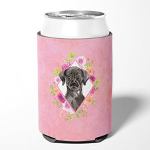 Load image into Gallery viewer, Black Labrador Pink Flowers Can or Bottle Hugger CK4261CC