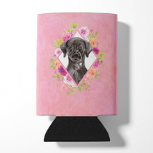 Load image into Gallery viewer, Black Labrador Pink Flowers Can or Bottle Hugger CK4261CC