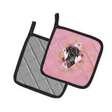 Load image into Gallery viewer, Black Labrador Pink Flowers Pot Holders - Set of 2 - Heat-Resistant Kitchen Essentials CK4261PTHD
