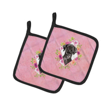 Load image into Gallery viewer, Black Labrador Pink Flowers Pot Holders - Set of 2 - Heat-Resistant Kitchen Essentials CK4261PTHD