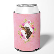 Load image into Gallery viewer, Black and Tan Dachshund Pink Flowers Can or Bottle Hugger CK4262CC