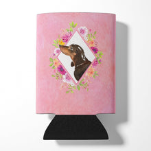 Load image into Gallery viewer, Black and Tan Dachshund Pink Flowers Can or Bottle Hugger CK4262CC