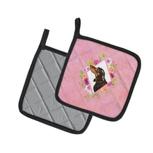 Load image into Gallery viewer, Black and Tan Dachshund Pink Flowers Pot Holders - Set of 2 - Heat-Resistant Kitchen Essentials CK4262PTHD