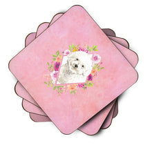 Load image into Gallery viewer, Bichon Frise Pink Flowers Coasters - Set of 4 Lightweight Foam, Absorbent Drink Coasters  CK4263FC