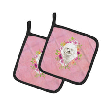 Load image into Gallery viewer, Bichon Frise Pink Flowers Pot Holders - Set of 2 - Heat-Resistant Kitchen Essentials CK4263PTHD