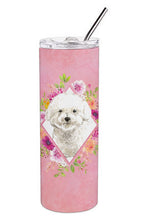 Load image into Gallery viewer, Bichon Frise Pink Flowers Double Walled Stainless Steel 20 oz Skinny Tumbler CK4263TBL20