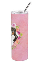 Load image into Gallery viewer, Bernese Mountain Dog Pink Flowers Double Walled Stainless Steel 20 oz Skinny Tumbler CK4264TBL20