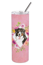 Load image into Gallery viewer, Bernese Mountain Dog Pink Flowers Double Walled Stainless Steel 20 oz Skinny Tumbler CK4264TBL20