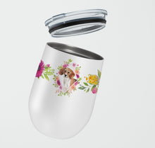 Load image into Gallery viewer, Beagle Pink Flowers Stainless Steel 12 oz Stemless Wine Glass CK4265TBL12