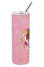 Load image into Gallery viewer, Basset Hound Pink Flowers Double Walled Stainless Steel 20 oz Skinny Tumbler CK4266TBL20