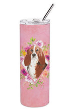 Load image into Gallery viewer, Basset Hound Pink Flowers Double Walled Stainless Steel 20 oz Skinny Tumbler CK4266TBL20