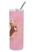 Load image into Gallery viewer, Basset Hound Pink Flowers Double Walled Stainless Steel 20 oz Skinny Tumbler CK4266TBL20