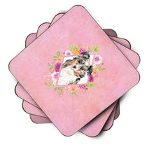 Load image into Gallery viewer, Australian Shepherd Pink Flowers Coasters - Set of 4 Lightweight Foam, Absorbent Drink Coasters  CK4267FC
