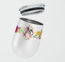Load image into Gallery viewer, Australian Shepherd Pink Flowers Stainless Steel 12 oz Stemless Wine Glass CK4267TBL12