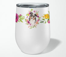 Load image into Gallery viewer, Australian Shepherd Pink Flowers Stainless Steel 12 oz Stemless Wine Glass CK4267TBL12