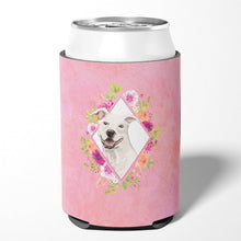 Load image into Gallery viewer, White Pit Bull Terrier Pink Flowers Can or Bottle Hugger CK4268CC